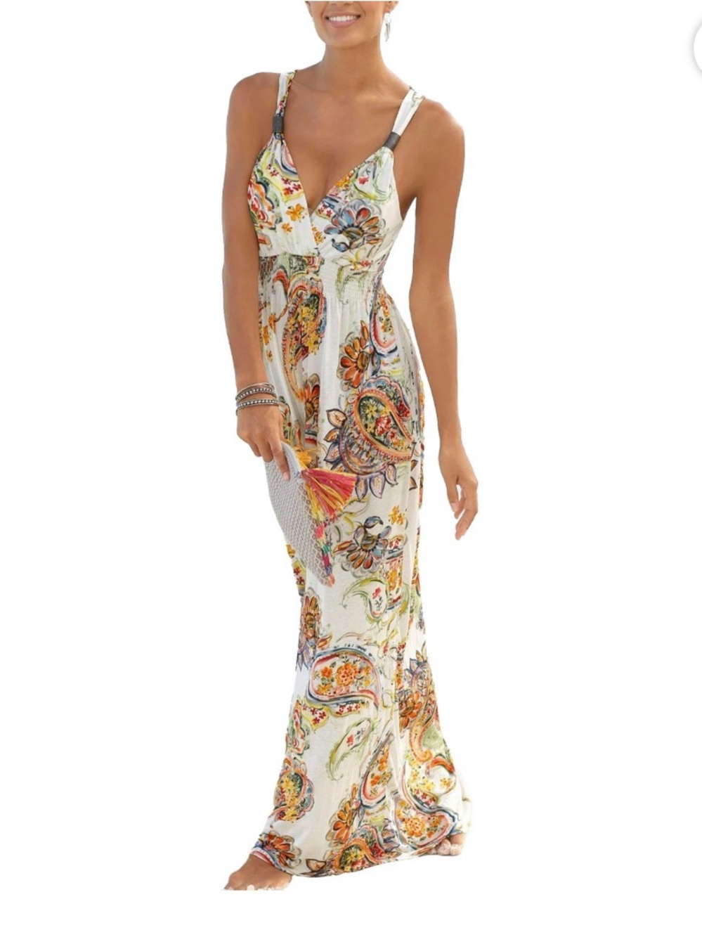 Venus Floral Paisley V-Neck Maxi Dress in Ivory